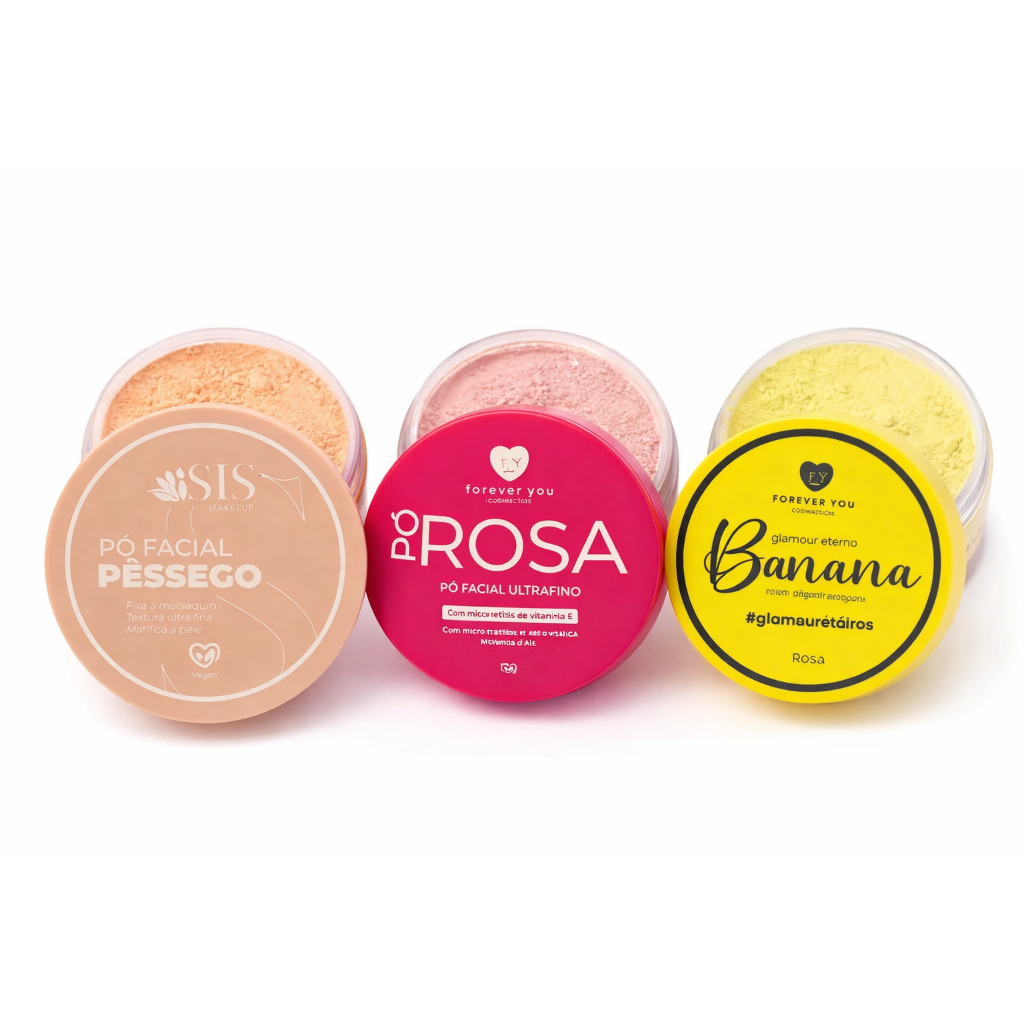 Kit 3 Pós Faciais Banana, Rosa Mosqueta e Pêssego – Matte, Selagem e Controle de Oleosidade