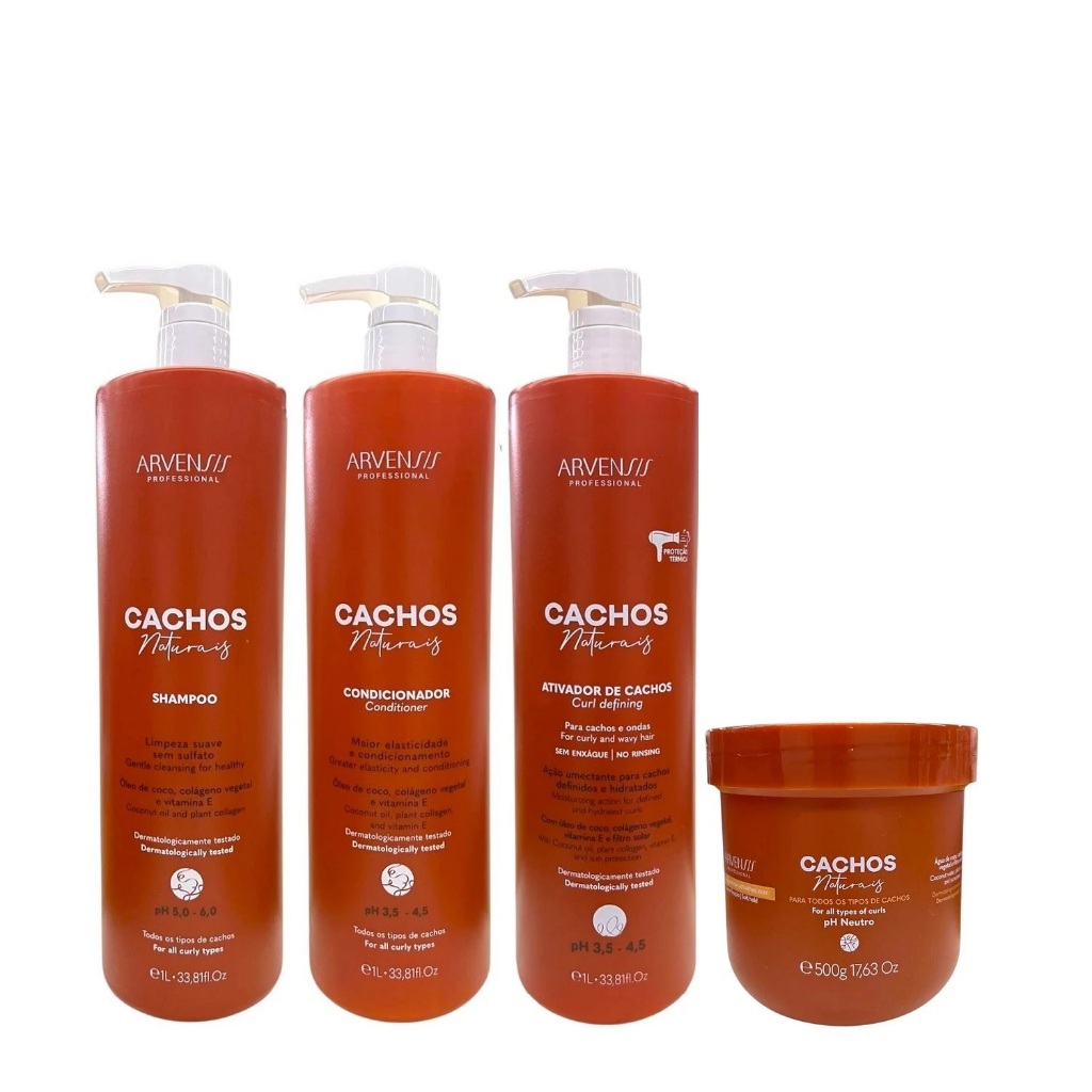 Kit Arvensis Cachos Naturais- Shampoo 1L + Condicionador 1L + Ativador De Cachos 1L + Geleia Ativadora Suave 500g