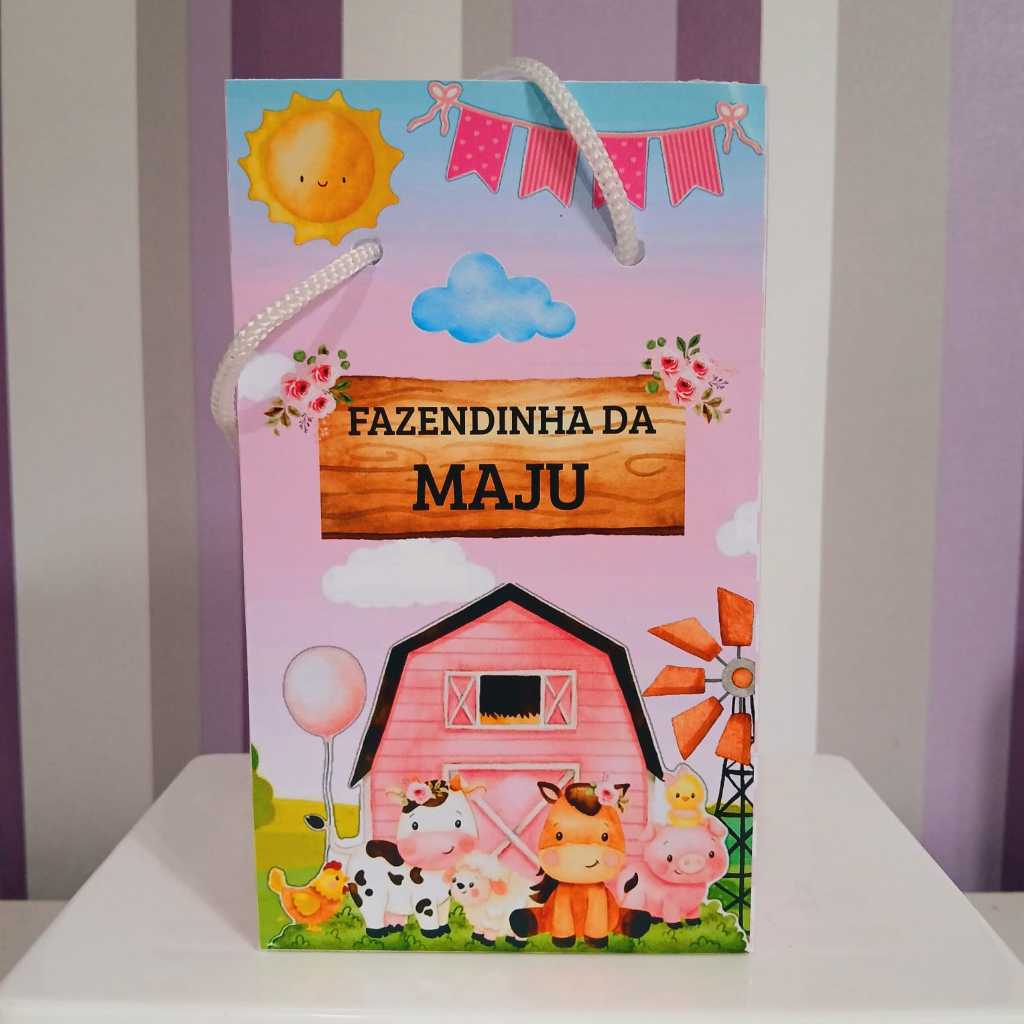 Sacolinha Surpresa Personalizada Fazendinha Rosa - Lembrancinha Aniversário - Tamanho P - PEGUE E MONTE