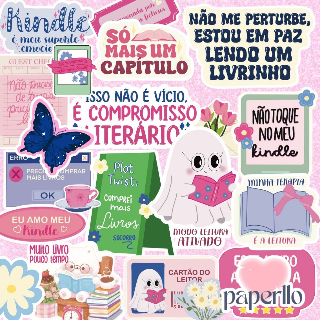 36 Adesivos Book Lover Leitura Para Colagem e Personalização Kindle Journal Scrapbook Capinhas
