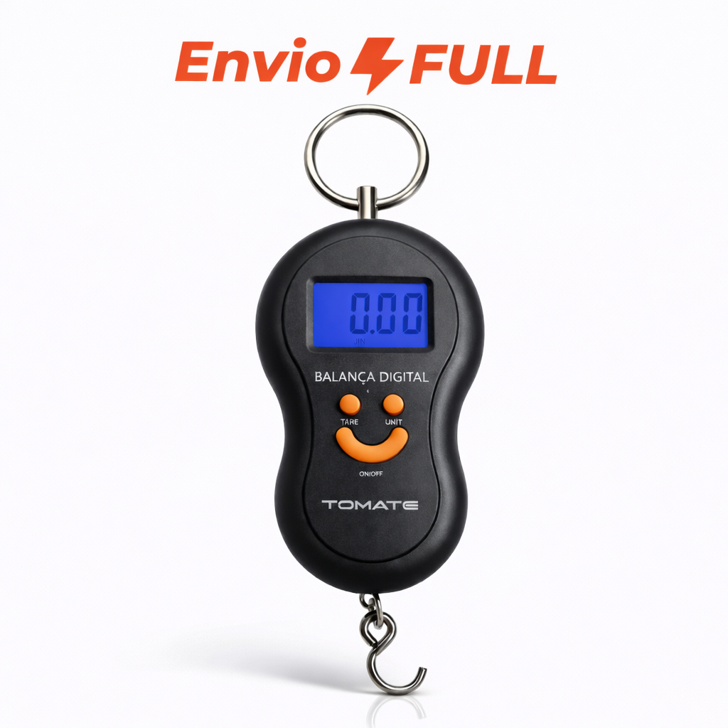 Balança Digital Bagagem Mala 50kg Portátil com Gancho Inox Visor LCD Iluminado Tomate  Alta Precisão Portátil Compacta