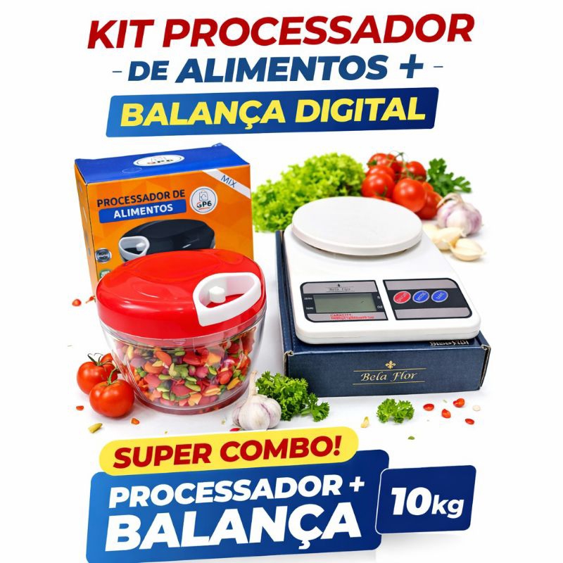 Processador e Triturador De Alimentos Manual Com 3 Lâminas + Balança Digital De Alimentos De Cozinha 10kg