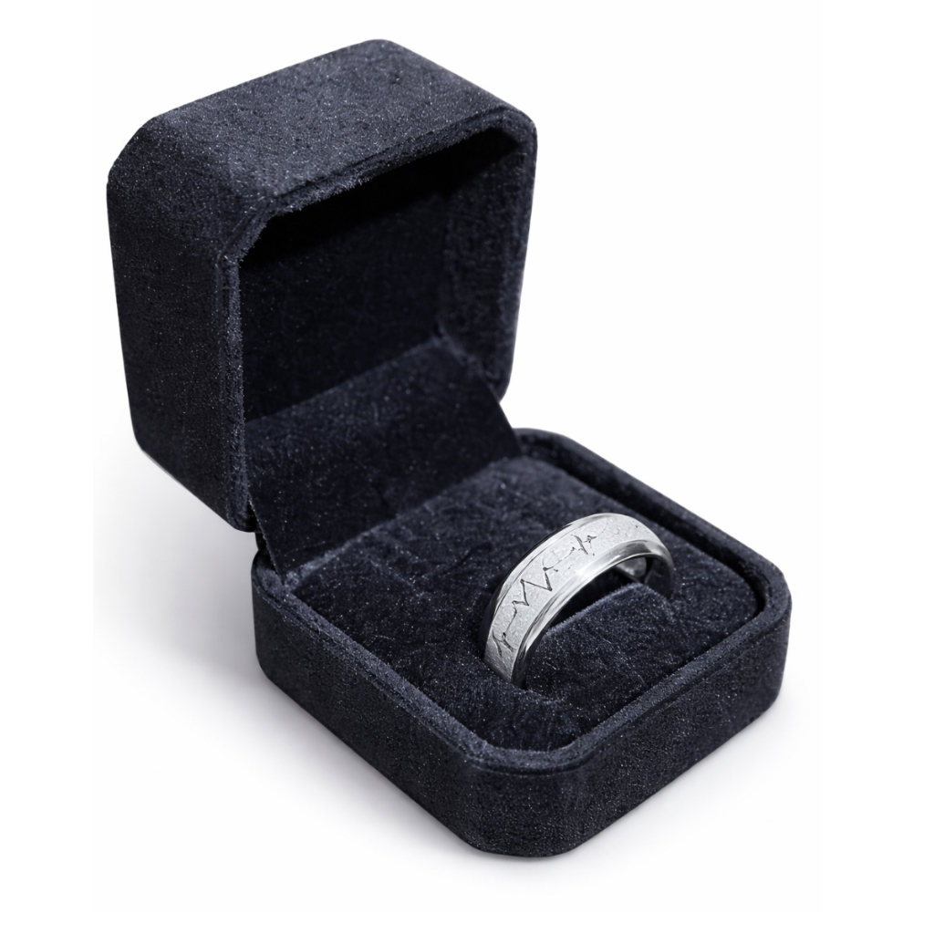Aliança Batimento Prateada 2 Frisos Diamantada 8mm C/ Caixa Preta Elegante
