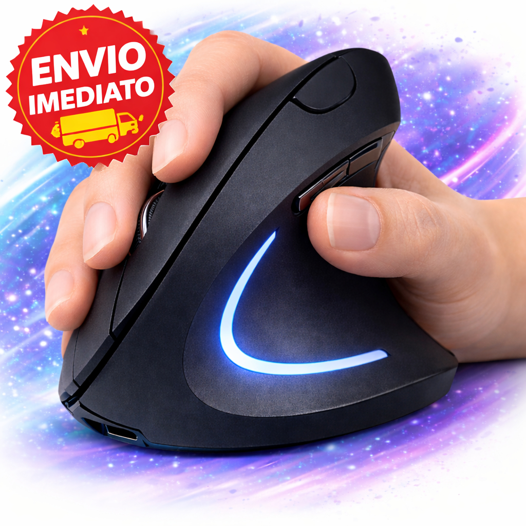 Mouse Vertical Ergonômico Sem Fio Bluetooth e USB 2.4G - Silencioso e Ortopedico