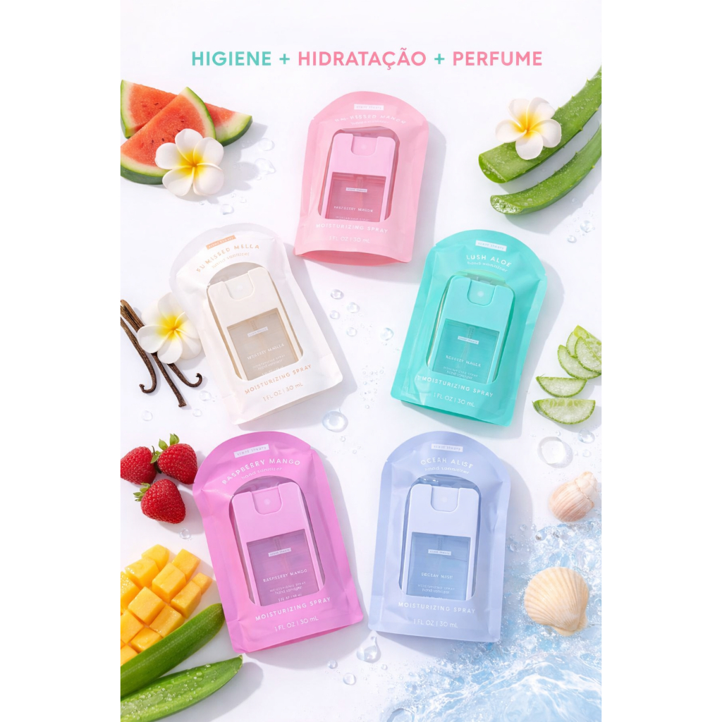 Spray Antisséptico para Mãos 30ml | Hidratante | Várias Fragrâncias