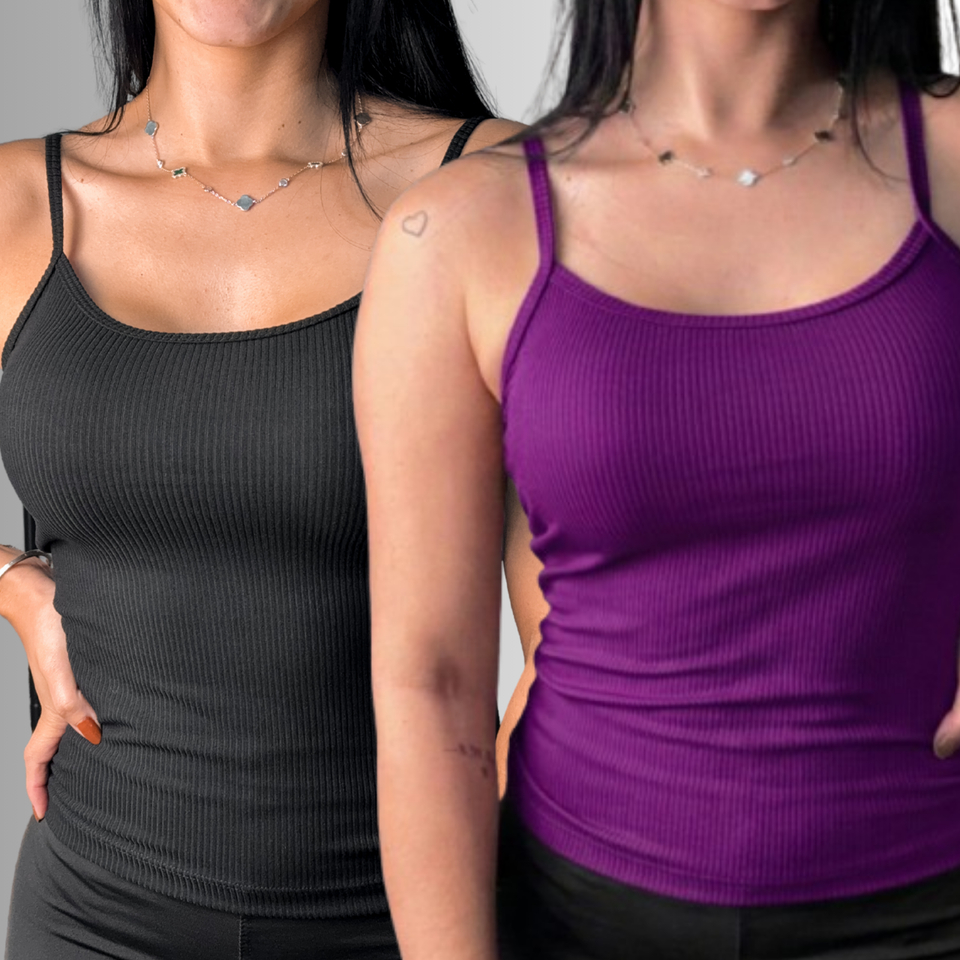 KIT 2 PEÇAS REGATA FEMININA ALCINHA CANELADA - MODA VERÃO E ACADEMIA em Oferta na Shopee