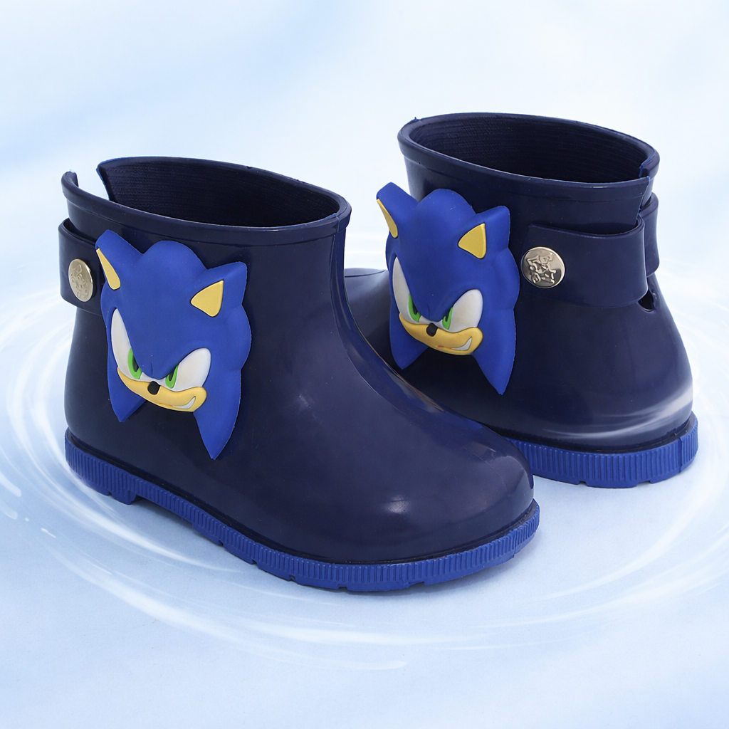 Bota galocha infantil masculina menina sonic botton removível confortável impermeável lançamento