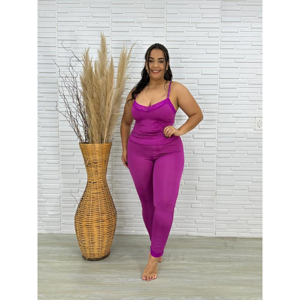 Conjunto de Pijama Blusa Alça e Calça Comprida Confortável Quentinho em Oferta na Shopee