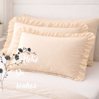 Kit Porta Travesseiro Fronhas 2 Peças com Ziper Acabamento em Babado Luxo em Oferta na Shopee