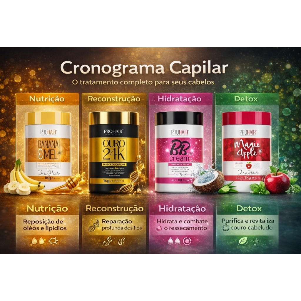 Kit Cronograma Capilar Reconstrução Nutrição Detox Hidratação Máscara Para Cabelo