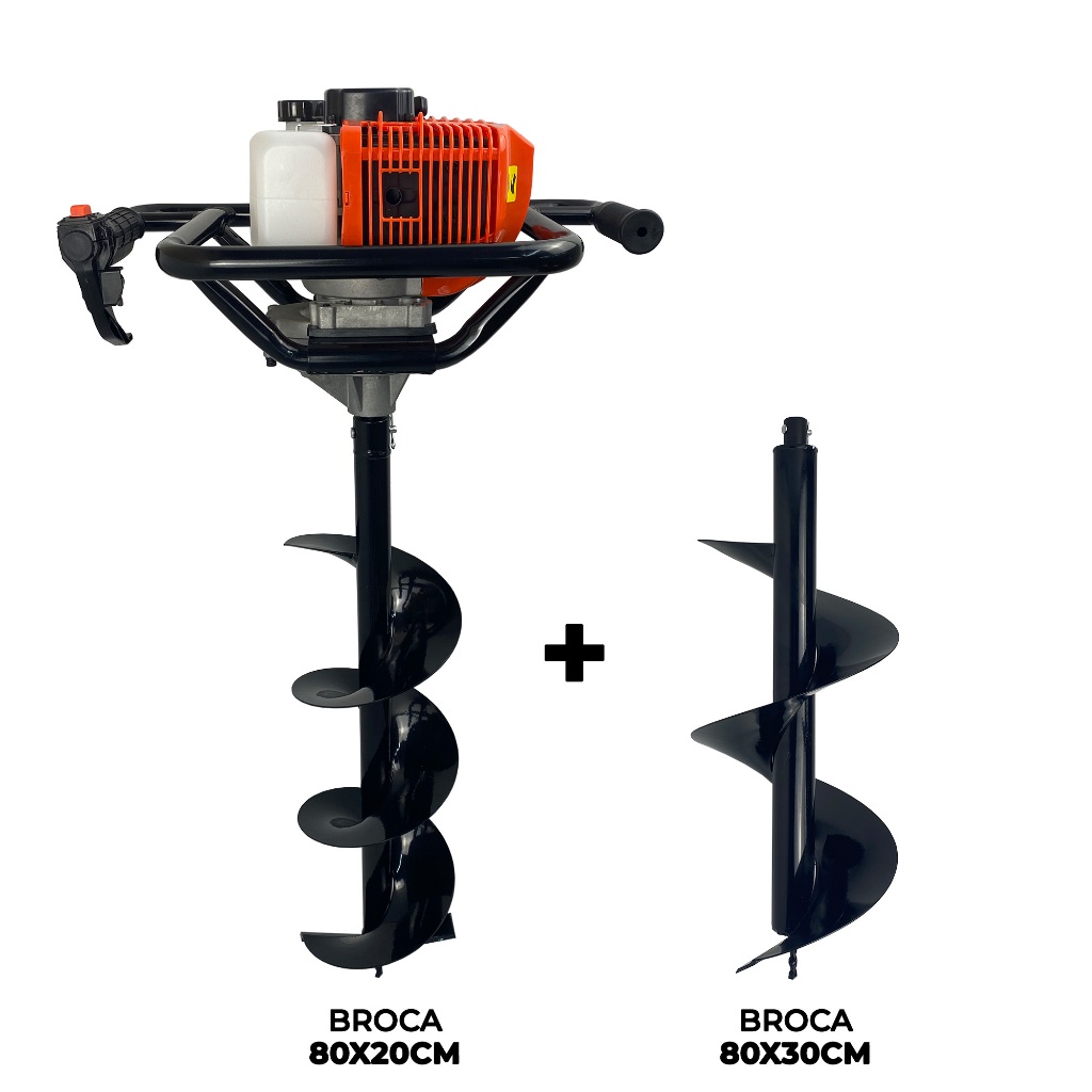 Perfurador de Solo a Gasolina 52cc 2,5HP com Brocas 80x20cm + 80x30cm FAK520PS Carbon Fak