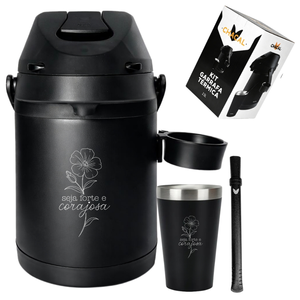 Kit Terere Chacal e Garrafa Térmica Inox 2,5 Litros Copo Térmico 200ml Bomba Chacal Personalizados