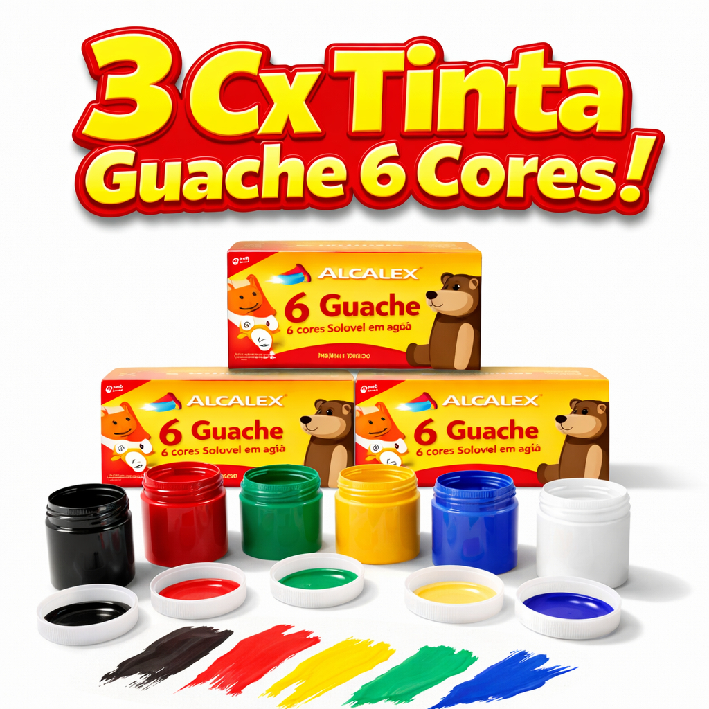 3 Cx Tinta Guache 6 Cores Escolar Pintura Kit Festa Lembrancinha Infantil