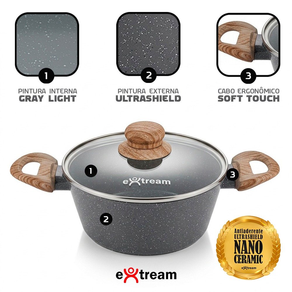 Jogo de Panelas Revestimento Ceramica Indução 8 peças Extream Hakone Gray Light · foto 2
