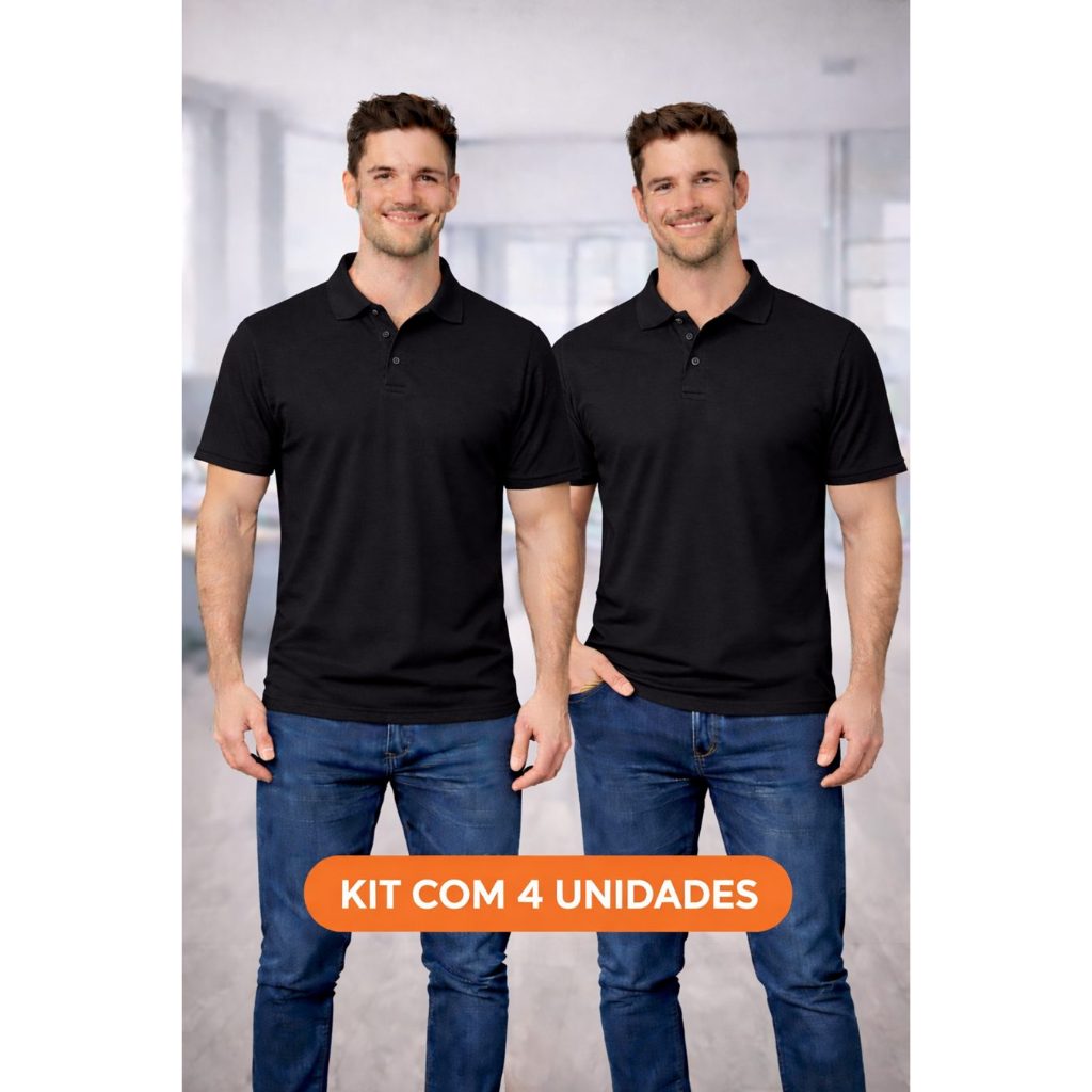 Kit 4 Camisas Gola Polo Masculina Lisa Premium Algodão Básica Confortável Preto Branco Cinza Azul Marinho