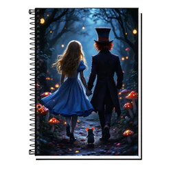 Caderno Escolar Capa Dura - Alice No Pais Das Maravilhas 1, 10, 15 e 20 Matérias Universitário.