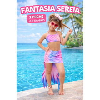 Fantasia Sereia Infantil 3 Peças Biquíni + Cauda Moda Praia Menina 2 a 10 Anos em Oferta na Shopee