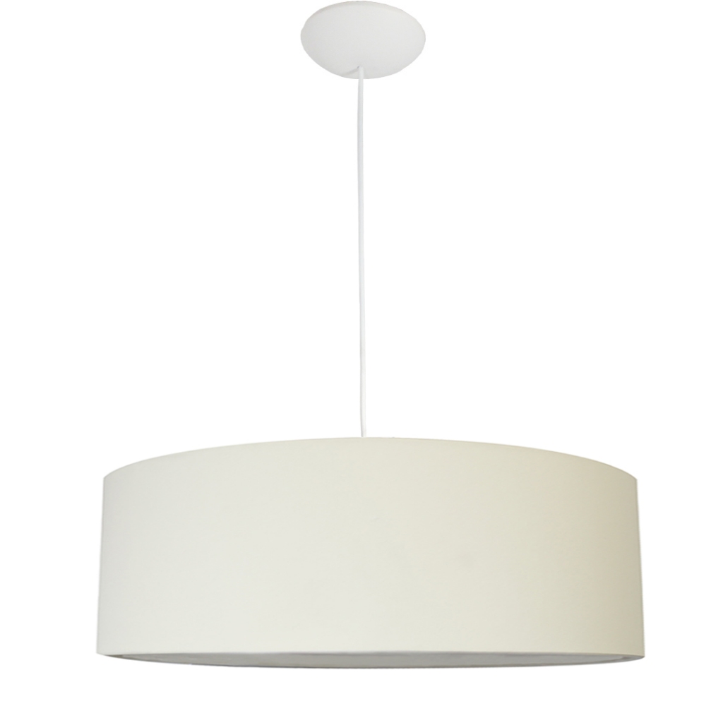 Pendente Cilíndrico Algodão 50x50x20cm | Luminária Teto Sala Quarto Mesa Jantar