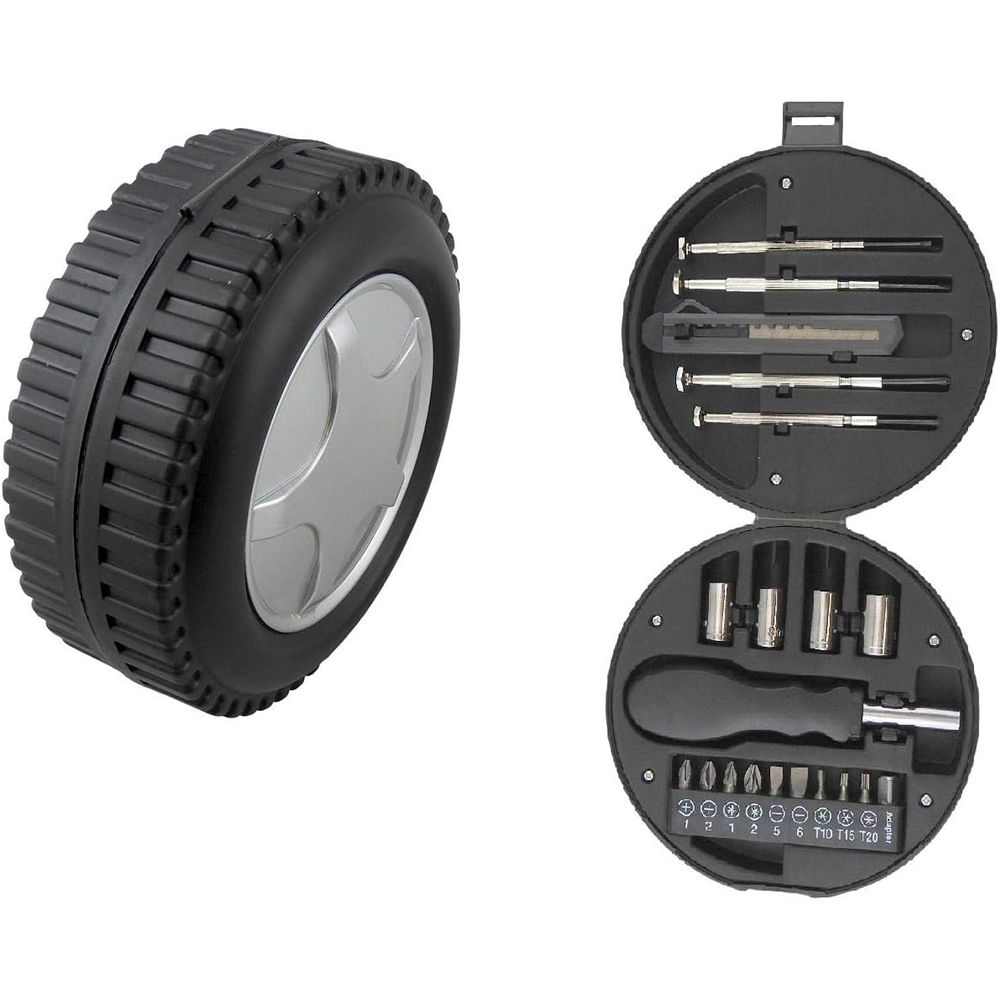 Kit Ferramentas 20 Peças Com Maleta Formato Pneu Mini kit Ferramenta