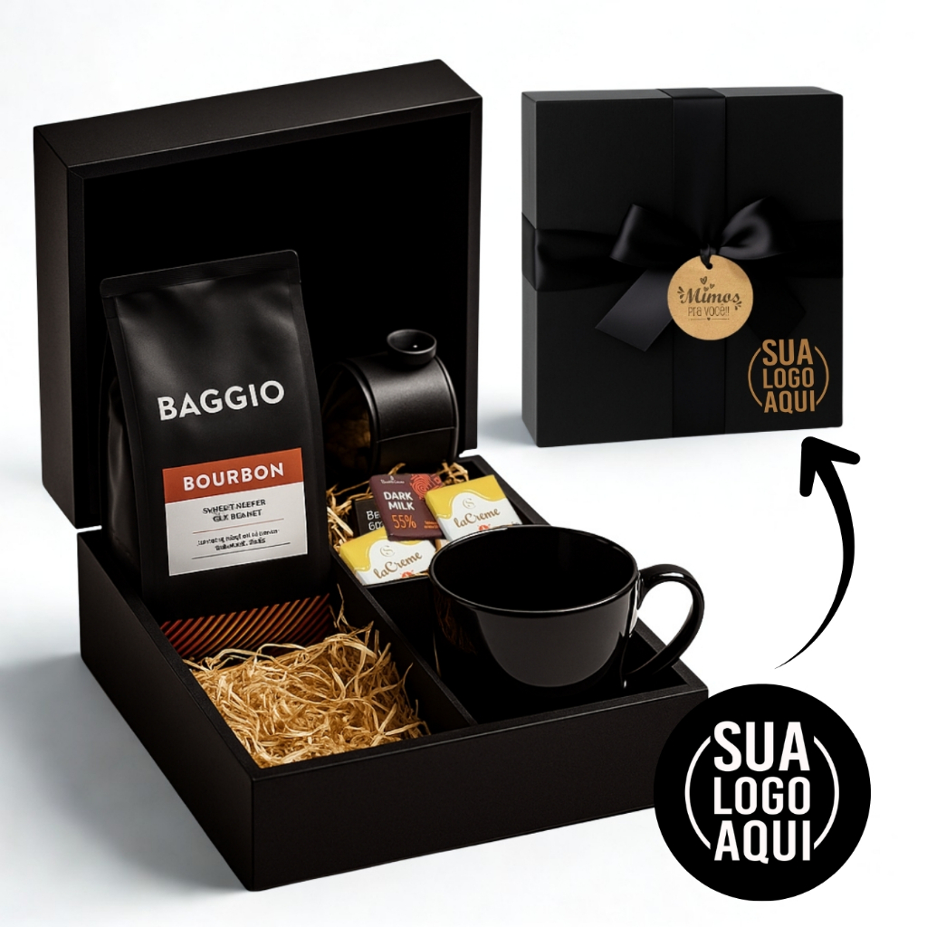 Cesta Kit Café Gourmet Baggio – Presente Sofisticado, Elegante e Pronto para Presentear - PERSONALIZE COM NOME OU LOGO!