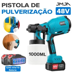 JMJN Pistola de Pintura 48V Sem Fio – Pulverizador Elétrico Portátil com 2 Baterias, Carregador, Funil e Copo de 1000ml