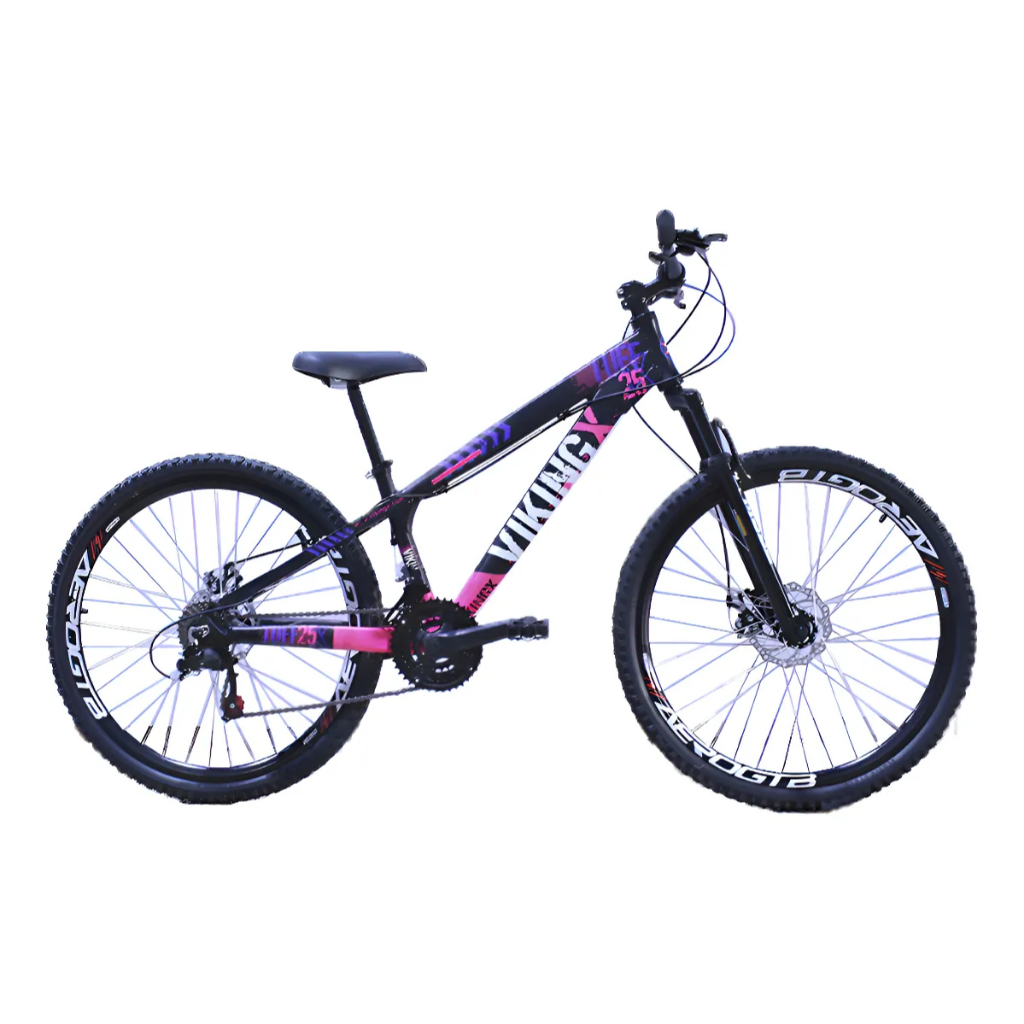 Bicicleta VikingX Tuff25 Aro GTB Freio a Disco 21V - Preto Rosa