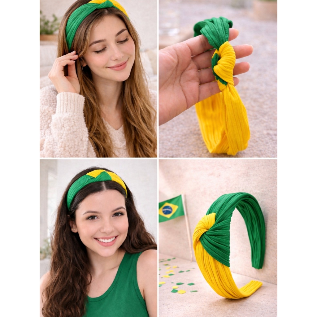 Tiaras de Cabelo do Brasil Copa do Mundo 2026 Verde e Amarela Faixa turbante