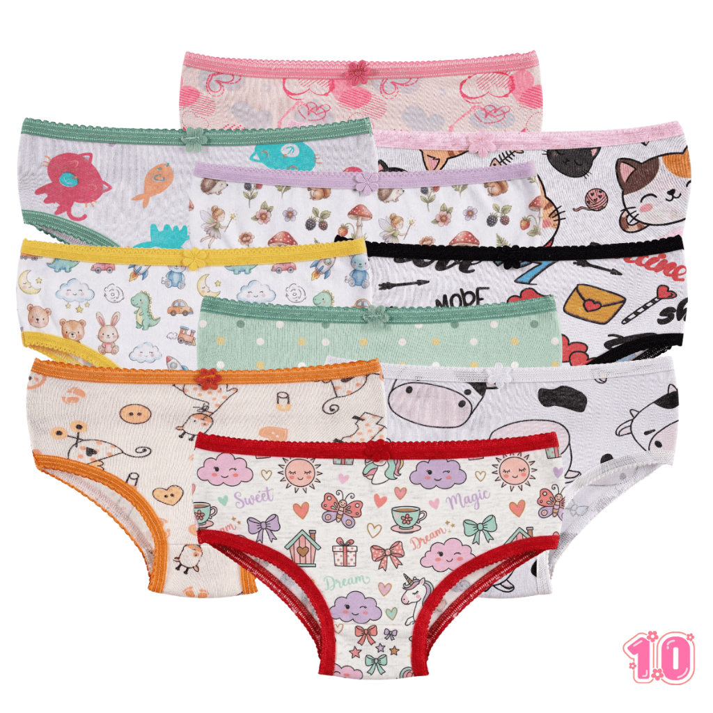Kit 10 Calcinha Infantil Estampada 100% Algodão Confortável Antialergica Calçolinha Criança Menina