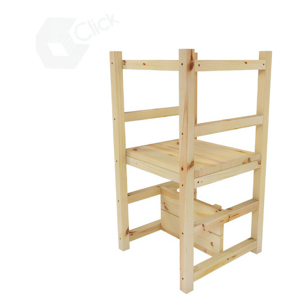 Torre Montessoriana Infantil 3 em 1 Madeira Cadeirão Mesa e Elevação