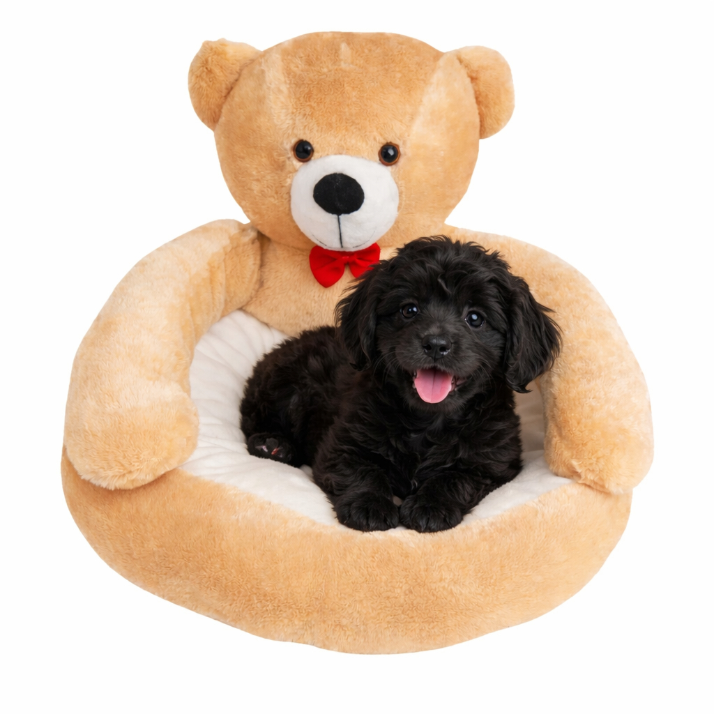 Caminha Pet Cama Para Cachorro e Gato Ursinho Pelúcia Redonda Médio e Pequeno Porte