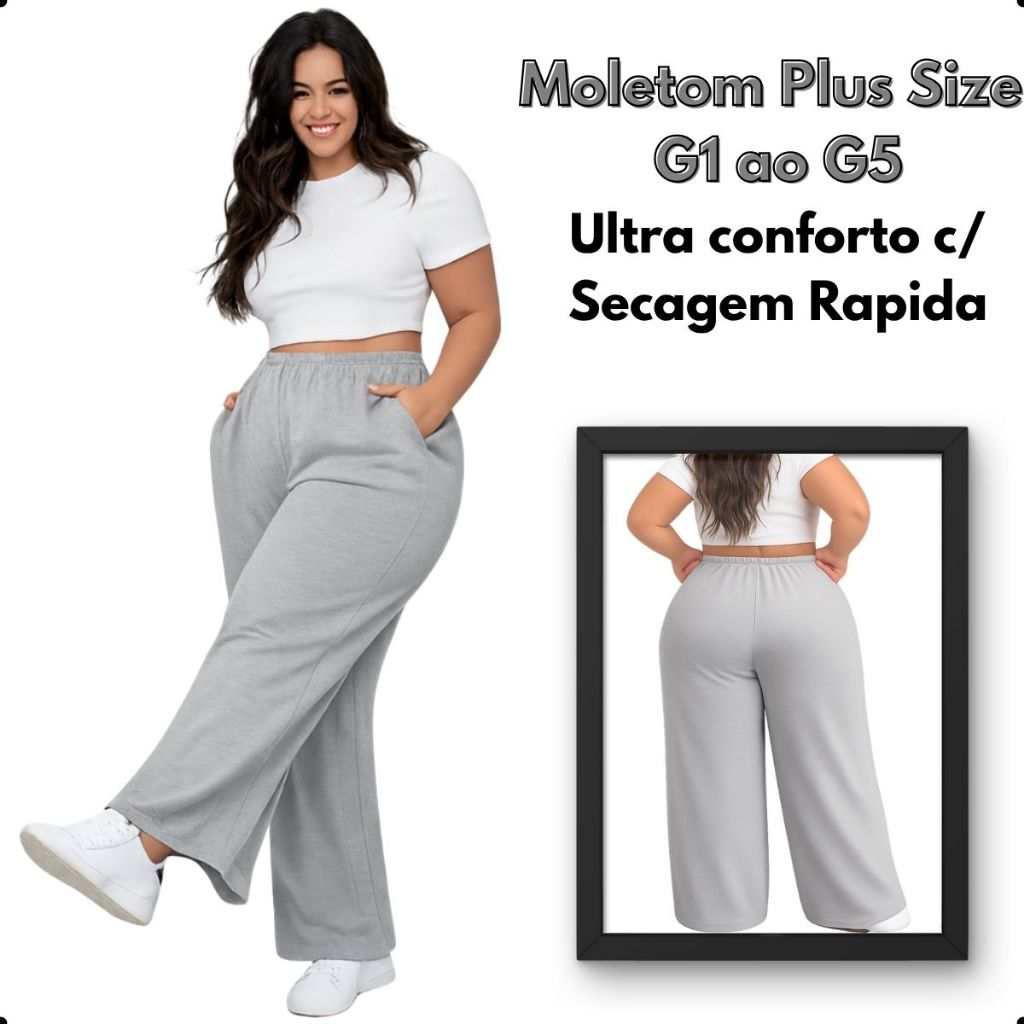 Calça Moletom Plus Size Fem/Masc Algodão c/Poliéster Conforto Extremo Secagem Mais Rápida GG ao G5