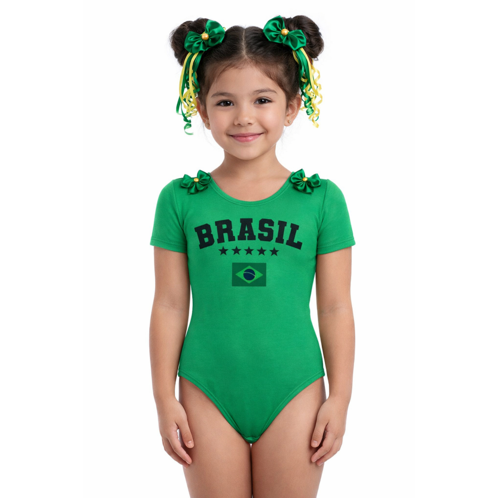 Body Brasil Verde Infantil Meninas Brasil Estampado Tamanho 8 Meses A 10 Anos - Suplex de Poliester