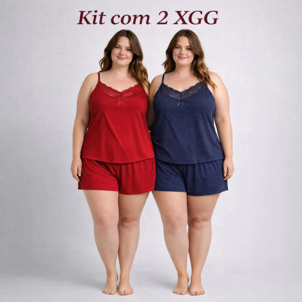 Kit 2 Conjuntos Pijama Feminino Plus Size Verão Liganete Estampada Confortável Baby Doll Dormir