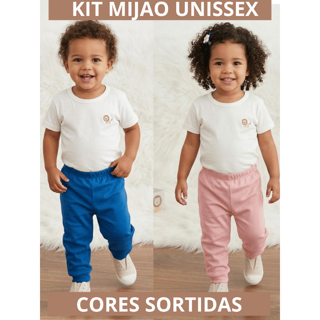 Kit 3 calças Mijão Infantil Menino Menina Bebe Super Confortável 100% Algodão Sortidas