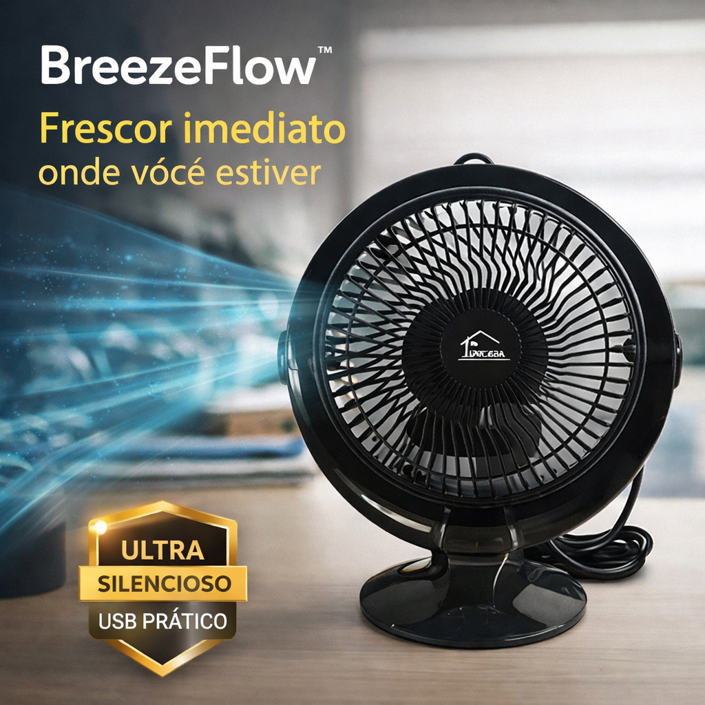 Ventilador Portátil USB Silencioso BreezeFlow™ Mesa Compacto Recarregável Mini Ventilador Forte e Econômico