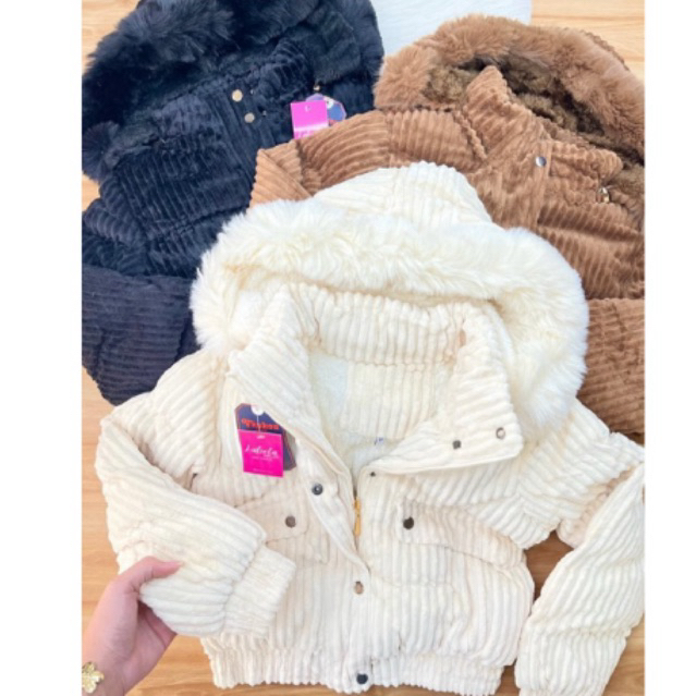 Jaqueta frio puffer cotelê forrada pelinho