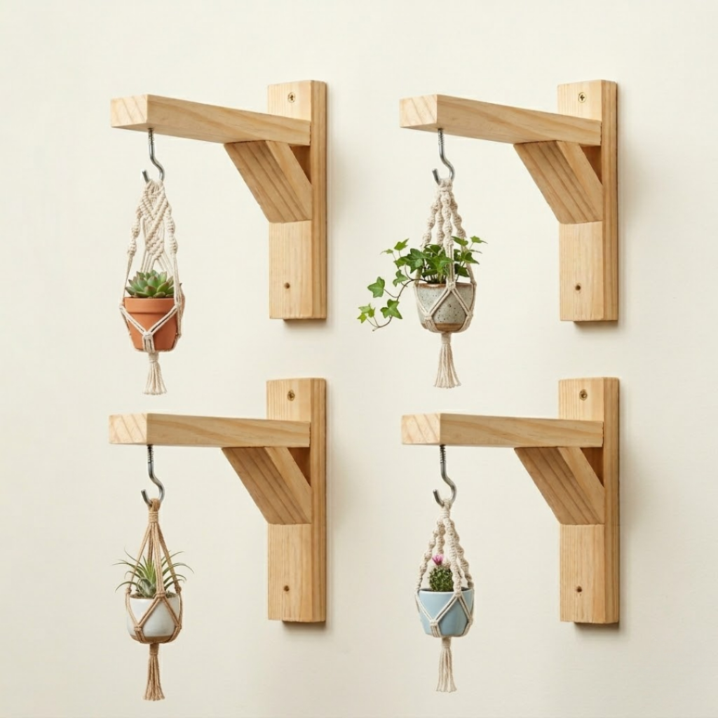 Kit 4 Mão Francesa de Madeira Pinus + Buchas e Parafusos 20x20 em Oferta na Shopee