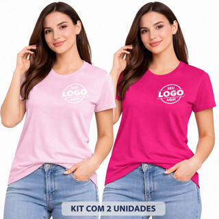 Kit 2 Camisas Baby Look Personalizadas Com Logo da sua marca blusa camiseta uniforme 100% algodão em Oferta na Shopee