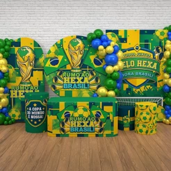 Decoração Copa Brasil Hexa: Painel Futebol e Capas Decoração Copa Sublimado Em Tecido Veste Fácil