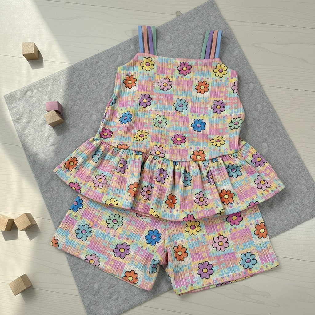 Kit Shorts e Blusinha Infantil Malha Leve Estampas Sortidas Confortável Roupa Menina Verão Premium