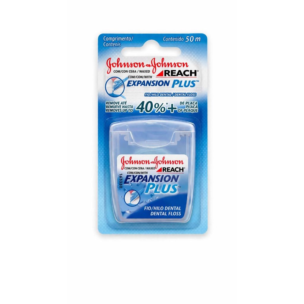 Fio Dental Johnson & Johnson Reach Expansion Plus com Cera - Limpeza Profunda Expansivel Facil Deslizamento 50M