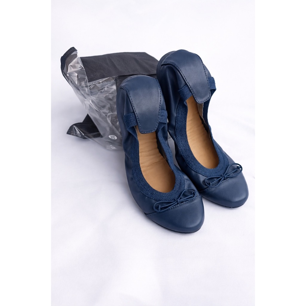 Sapatilha Feminina Bico Redondo Napa Dobrável Bag Shoes Laço Confortável Casual Antiderrapante Moda