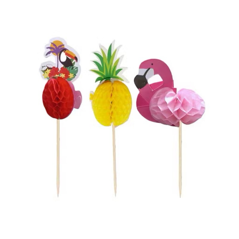 PACOTE COM 6 PALITOS | FLAMINGO, TUCANO COM FRUTA E ABACAXI | DECORAÇÃO DE FESTA | ANIVERSÁRIOS | TARDEZINHA | ENFEITES