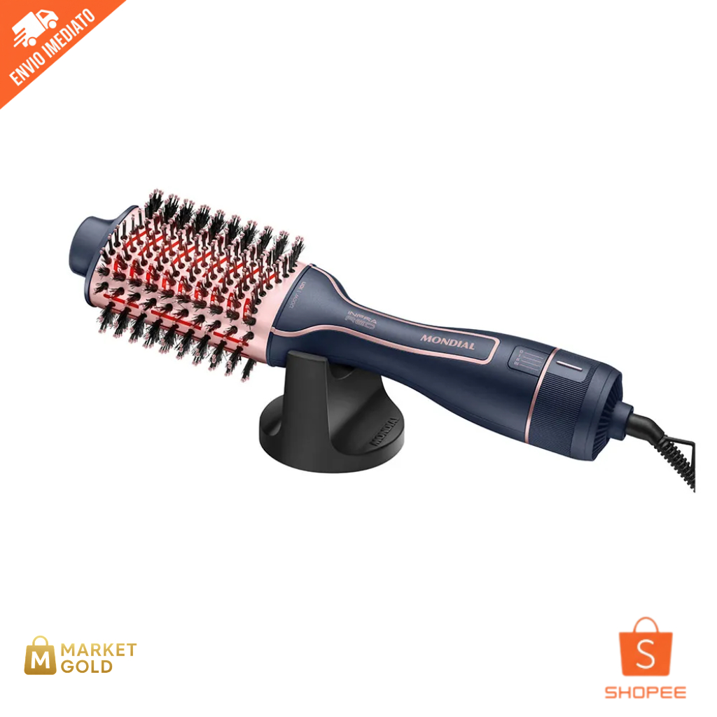 Escova Secadora Mondial Infrared 1200W Bivolt Cerâmica Íon Alisa Seca Modela Anti Frizz Profissional
