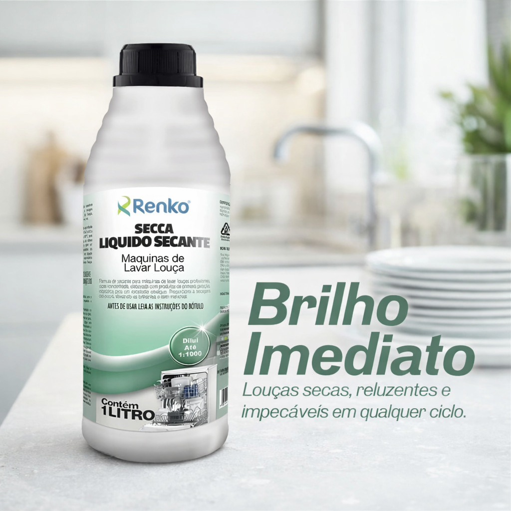 Secante Liquido Lava Loucas 1 Litro Renko Secagem Rapida Brilho Sem Manchas Copo Prato Maquina Domestica Restaurante