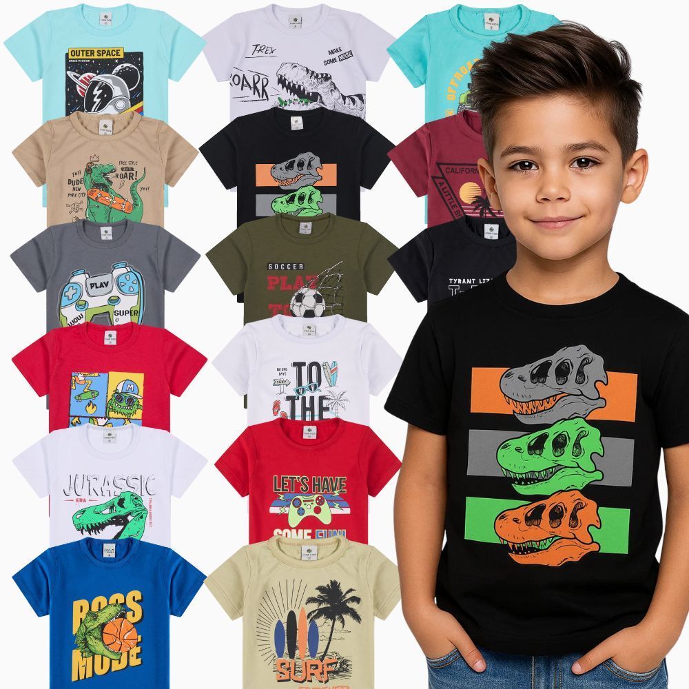 Kit Camiseta Infantil Menino 100% Algodão do 1 ao 10 | Blusa Infantil Menino Estampas Sortida