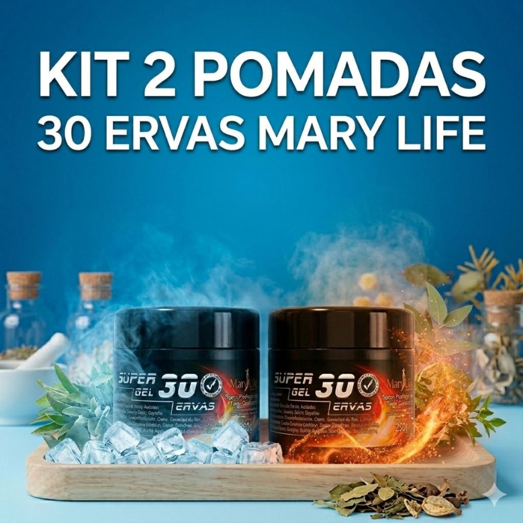 Kit 2 Pomada 30 Ervas Mary Life 250g Massageadora Alívio Muscular Bio Instinto esquenta e esfria