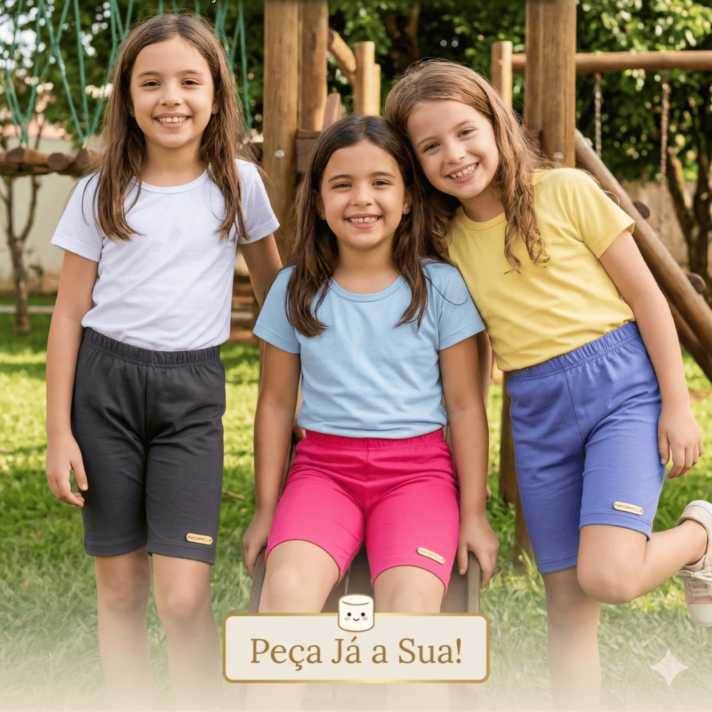 Kit 3 Bermuda Ciclista Infantil Feminina Lisa Básica Conforto Dia a Dia Tamanho 4 ao 14