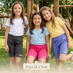 Kit 3 Bermuda Ciclista Infantil Feminina Lisa Básica Conforto Dia a Dia Tamanho 4 ao 14