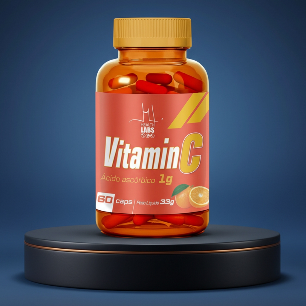 Vitamina C 1000% RDA + Ácido Ascórbico 60 Cápsulas Para Imunidade, Colágeno e Absorção de Ferro